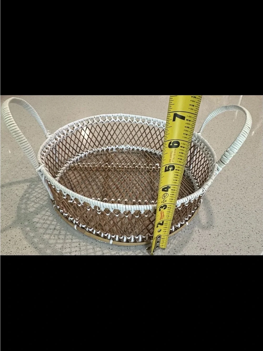 Handwoven White and Natural Round Wicker Basket with Handles
